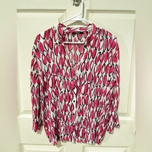 Wendy Bellissimo Pink and White Button Down Shirt with Notched Collar